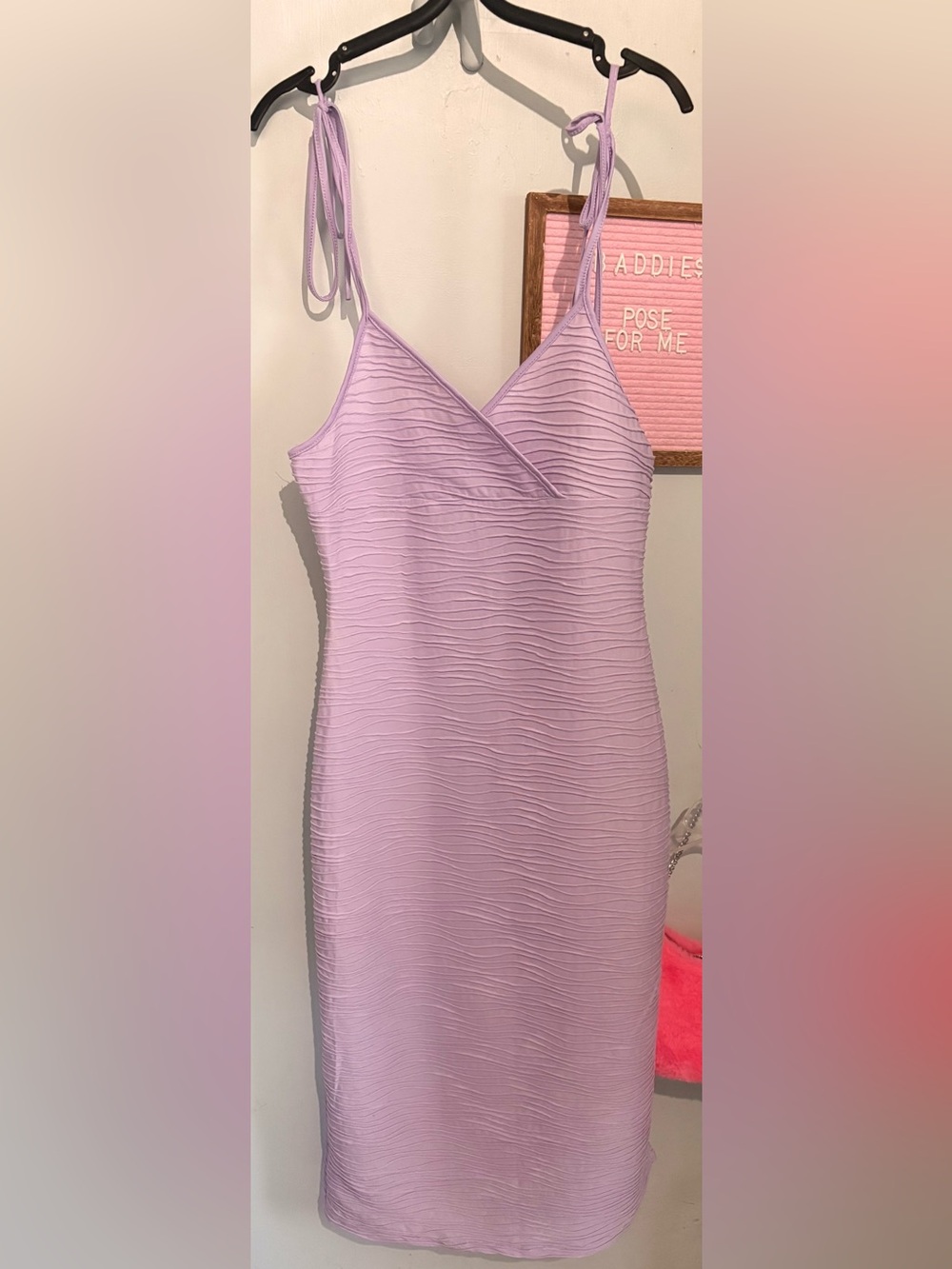 SHEIN Lavender Textured Strapless Tie-Shoulder Slip Dress
